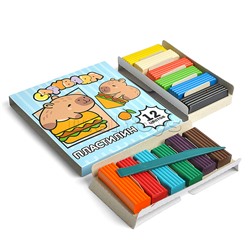 Пластилин 12 цветов "Капибара"  240 гр, стека пластиковая, картонная упаковка