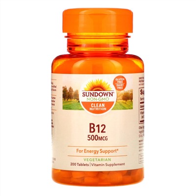 Sundown Naturals, B-12, 500 мкг, 200 таблеток