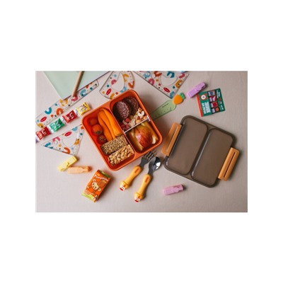 Ланч - бокс для еды Доляна «Классика», пластик, 2 отделения, в школу, 18×18×6 см, оранжевый