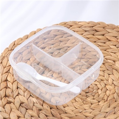 Ланч-бокс пластиковый с ложкой «Подарок», 3 отделения, квадратный, 14×5 см, цвет МИКС