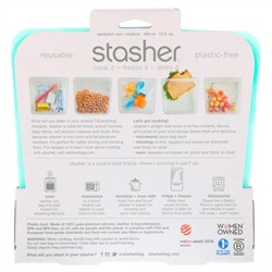 Stasher, Aqua, многоразовый силиконовый контейнер для еды, удобный размер для бутербродов, средний, 450 мл (15 жидк. унций)