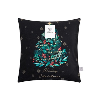 Наволочка декоративная новогодняя «Этель. Ёлочка», 40×40 см, велюр, чёрная