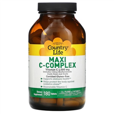 Country Life, Maxi C-Complex, 1000 мг, 180 таблеток