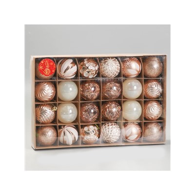 Ёлочные игрушки «Мелодия» ассорти люкс, шары новогодние, d=6 см, набор 24 шт., бело-золотой