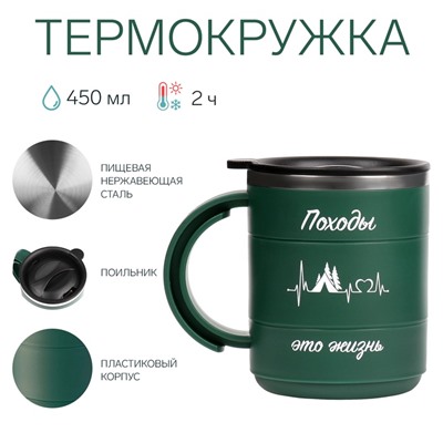 Термокружка «Походы - это жизнь»,450 мл,сохраняет тепло 2 ч,12.5×10.5 см