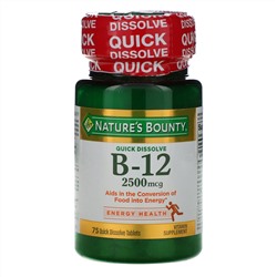 Nature's Bounty, B-12, Natural Cherry Flavor, 2,500 mcg, 75 Quick Dissolve Tablets