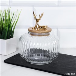 Банка для сыпучих бамбуковая крышка с фигуркой 850 мл / 9936 /уп 60/ новогодняя