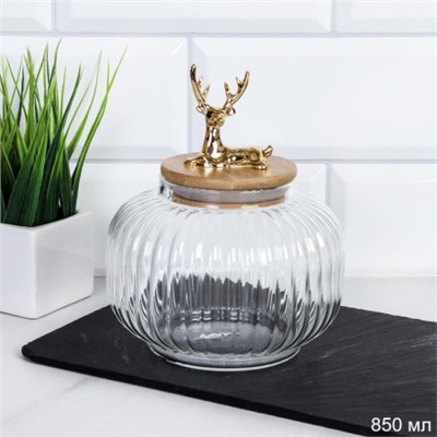 Банка для сыпучих бамбуковая крышка с фигуркой 850 мл / 9936 /уп 60/ новогодняя