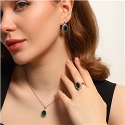 Комплект ювелирной бижутерии серьги, кулон и кольцо 17 р, покрытие: посеребрение, вставка: фианиты, цвет: прозрачный и зеленый, арт.213.474-17