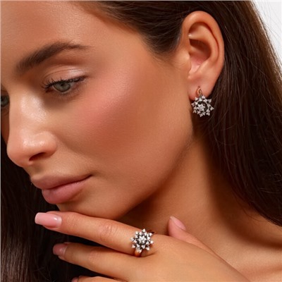 Комплект ювелирная бижутерия коллекция  "Дубай" серьги и кольцо 19 р, покрытие: позолота, вставка: фианиты, цвет: прозрачный, арт.313.114-19