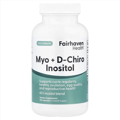 Fairhaven Health, мио-инозитол и D-хиро-инозитол, 120 капсул