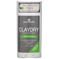 Zion Health, Мужской дезодорант ClayDry, сандал, 80 г (2,8 унции)