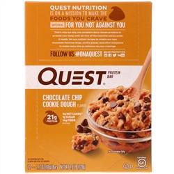 Quest Nutrition, Протеиновый батончик, шоколадная крошка, песочное тесто, 12 штук, 2,12 унц. (60 г) каждый