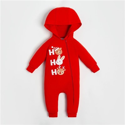 Комбинезон детский с капюшоном «Крошка Я. Новогодние зверята», рост 68-74 см, красный