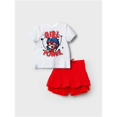 Комплект трикотажный для девочек: фуфайка (футболка), юбка-шорты