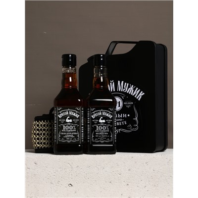 Подарочный набор «Крутой мужик», гель для душа во флаконе виски, шампунь и мочалка лента, Чистое счастье