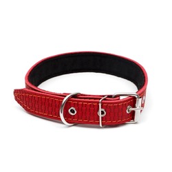 Ошейник кожаный с тиснением на синтепоне, 65×3 см, ОШ 40-55 см, красный