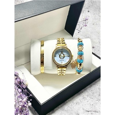 Подарочный набор для женщин часы, 2 браслета + коробка #22864457