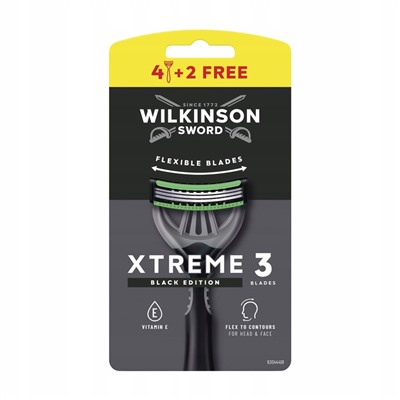 Станок для бритья одноразовый Schick (Wilkinson Sword) Xtreme-3 Black Edition (4+2шт.)