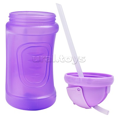 Поильник-непроливайка с силиконовой трубочкой, без ручек "Зайка" фиолетовый, 400 мл, 12+,