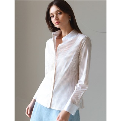 Блузка приталенного силуэта в полоску из эластичного хлопка