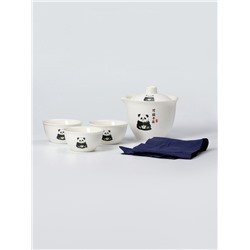Набор для чайной церемонии ДЖЕКИЧАЙ «Панда», 5 предметов, на 3 персоны, чашка 50 мл, чайник 120 мл, керамика, белый