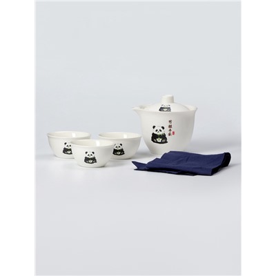 Набор для чайной церемонии ДЖЕКИЧАЙ «Панда», 5 предметов, на 3 персоны, чашка 50 мл, чайник 120 мл, керамика, белый