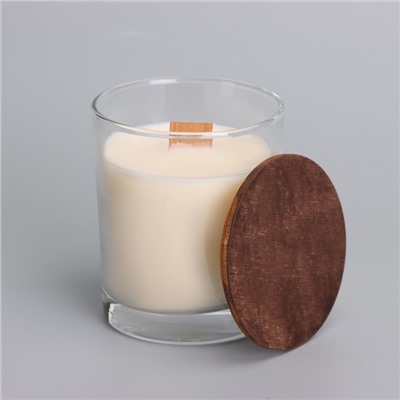 Свеча в стакане с деревянным фитилем и крышкой «Марокканский апельсин», из соевого воска