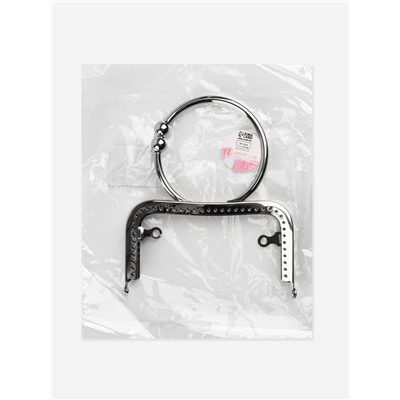 Фермуар пришивной, 12.5×7.5 см, с ручкой d=7.5×9 см, цвет серебряный