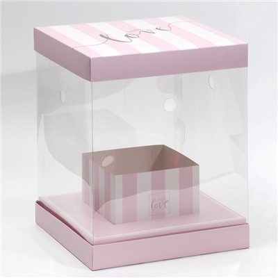 Коробка подарочная для цветов с вазой и пластиковыми окнами складная, упаковка, With Love 23×30×23 см