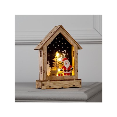 Светодиодная фигура «Дом с Дедом Морозом» 12×17×4 см, дерево, батарейки АААх2 (не в комплекте), свечение тёплое белое
