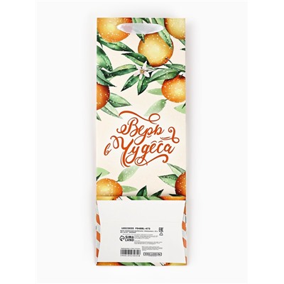 Пакет подарочный новогодний под бутылку «Апельсины», 13×36×10 см