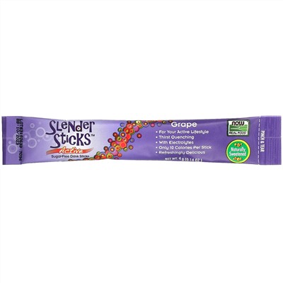 Now Foods, Real Food, Slender Sticks, Active, напиток с виноградным вкусом, 12 стиков, 48 г (1,7 унции)