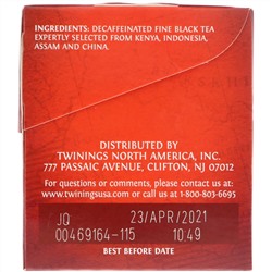 Twinings, 100% Pure Black Tea, English Breakfast, Decaffeinated, 25 Tea Bags, 1.76 oz (50 g)