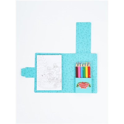 Подарочный набор новогодний, 5 шт. блок с раскраской, мини карандаши цветные