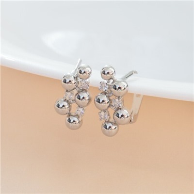 Серьги ювелирная бижутерия, покрытие посеребрение, вставка: фианиты, цвет: прозрачный, арт.213.597