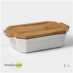 Форма для запекания BellaTenero, 1 л, 25.6×14.9×6.2 см, с бамбуковой крышкой, керамика, белая