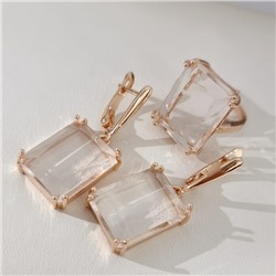 Комплект ювелирной бижутерии коллекция "Дубай" с крупным камнем серьги и кольцо 19 р, покрытие позолота, вставка:фианит, цвет: прозрачный, арт.314.871-19