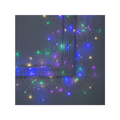 Гирлянда «Мишура» 5 м роса, IP20, серебристая нить, 100 LED, свечение мульти, 12 В