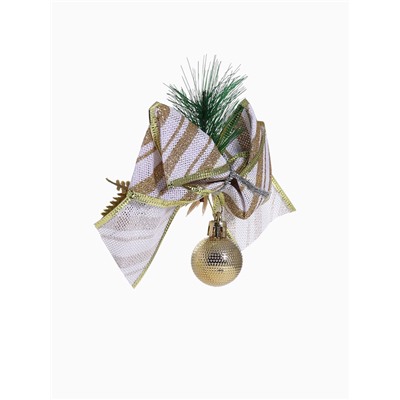 Ёлочные игрушки 2 шт. «Зимнее волшебство. Еловая композиция» пластик, бант с полосками, 13×12 см, бело-золотой