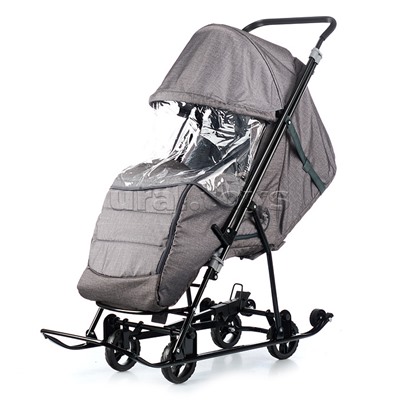 Санки-коляска Снежинка универсал-1 (лен серо-коричневый)