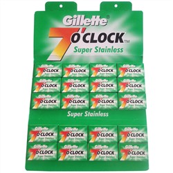 Лезвия для бритья классические двусторонние Джиллетт(ʤɪˈlet) 7o'Clock Super Stainless 5шт.(20X5шт. =100 лезвий) на карте (Оригинал)
