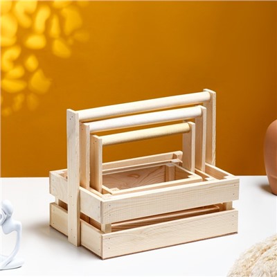 Подарочный ящик «Модерн», деревянный, с ручкой, набор 3 шт.