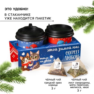 Чай подарочный новогодний «Тепло на двоих», набор 2 шт.×3 г