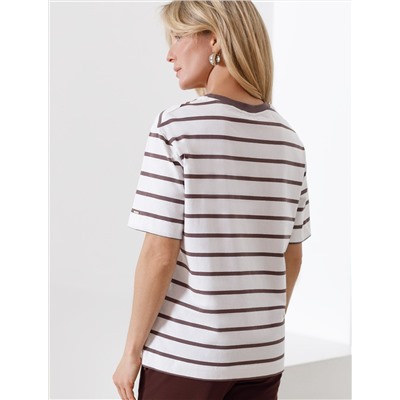 Свободная футболка в широкую полоску с принтом из премиального хлопка с эластаном