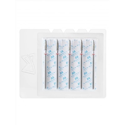 MANITA Фреза алмазная пламя острое удлиненное для аппаратного маникюра 856.104.243.100.021 ФАП-2.1 10М, красная насечка, ø 2,1 мм, 5 шт. 28342