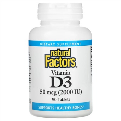 Natural Factors, Vitamin D3, 50 mcg (2,000 IU), 90 Tablets