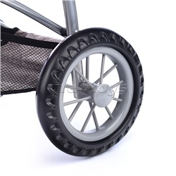 Коляска для кукол, металлическая, складная, прогулочная с козырьком, с  корзиной, большие передние колеса, цвет красно-коричневый