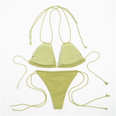 Купальник раздельный бикини с завязками женский MINAKU, размер 48, зелёный
