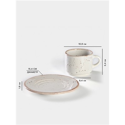 Чайная пара Хорекс Punto bianca, 2 предмета: чашка 210 мл, блюдце d=15.4 см, фарфор, белая